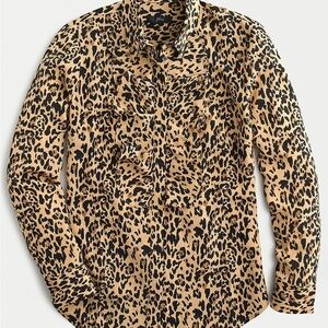 Collection ruffle-front blouse in leopard-print silk